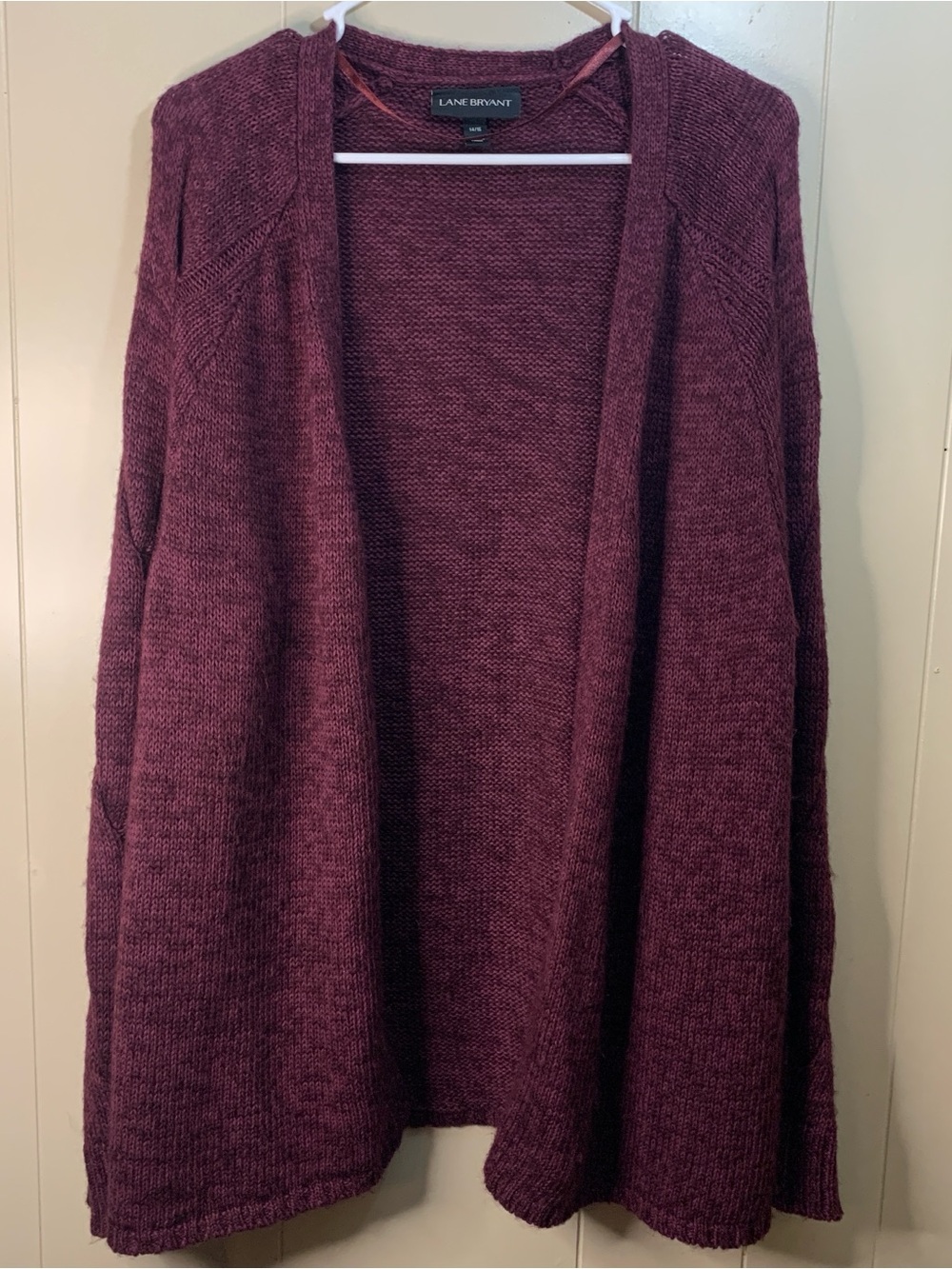 Women’s Lane Bryant Open-Front Burgundy Knit Cardigan Sweater